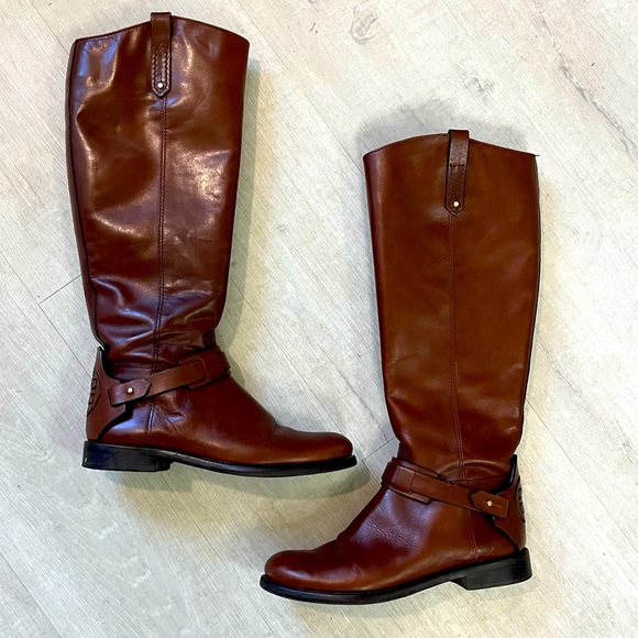 Tory Burch Shoes - Tory Burch Leather Riding Boots with Logo on Heel Size 7.5